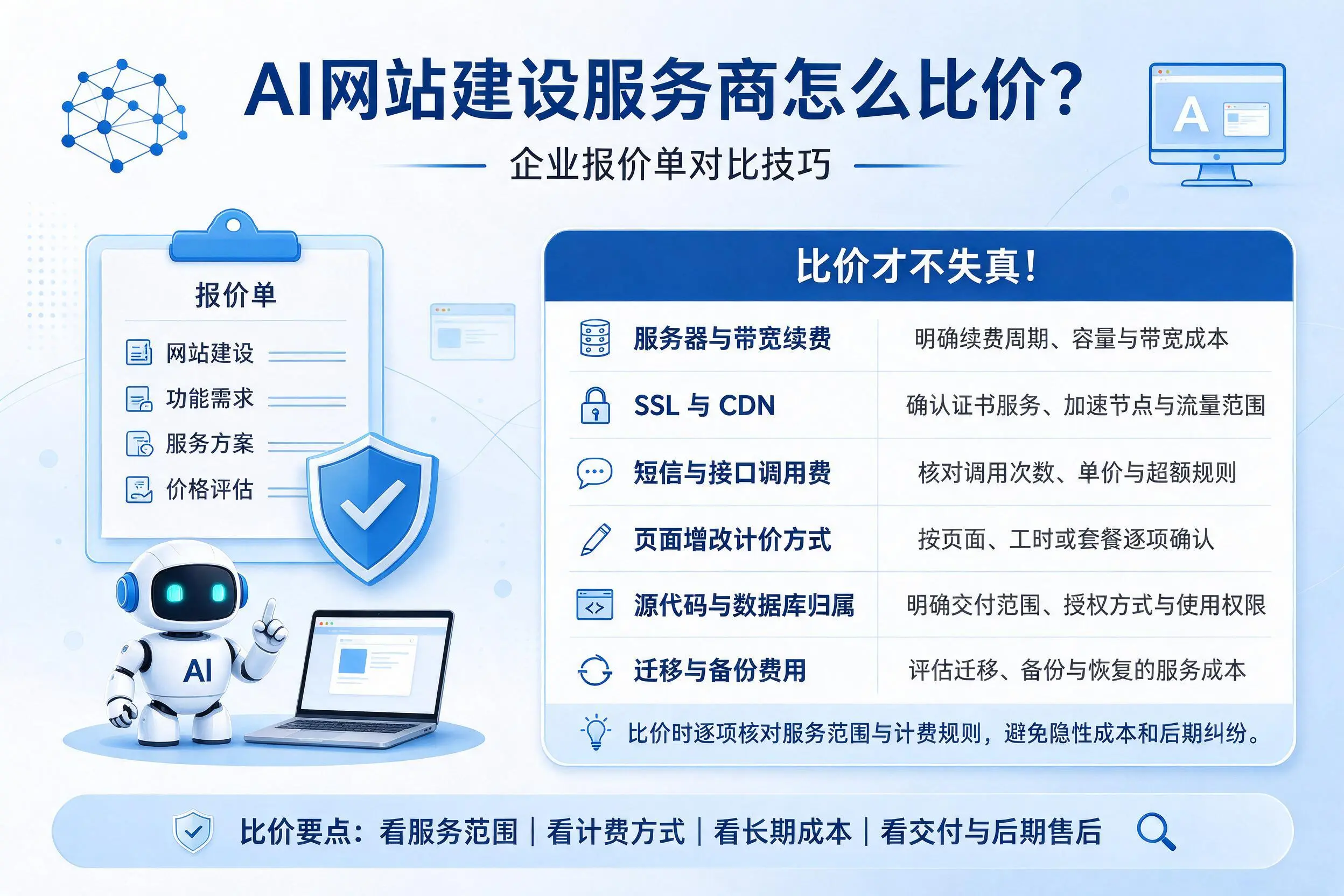 AI网站建设服务商怎么比价？宝鸡企业报价单对比技巧