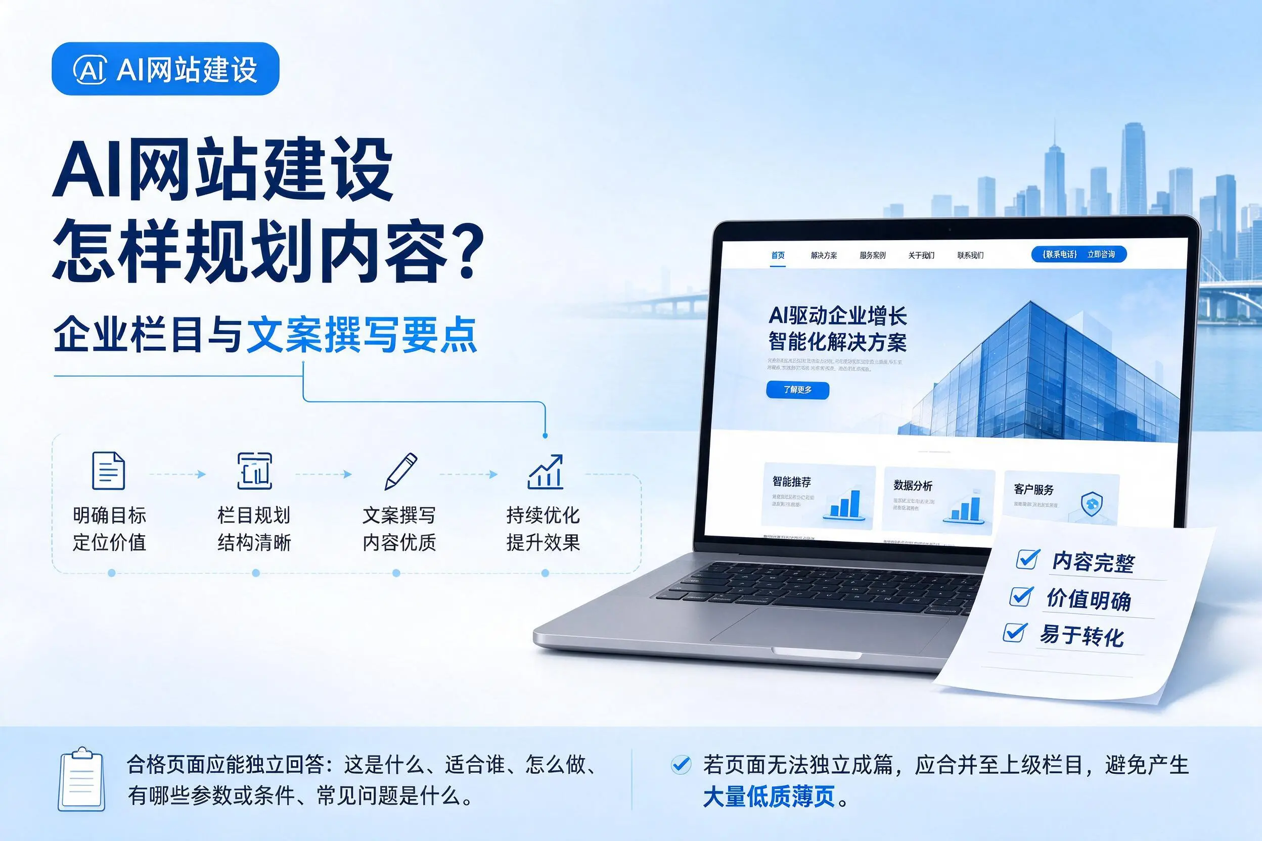 AI网站建设怎样规划内容？宝鸡企业栏目与文案撰写要点